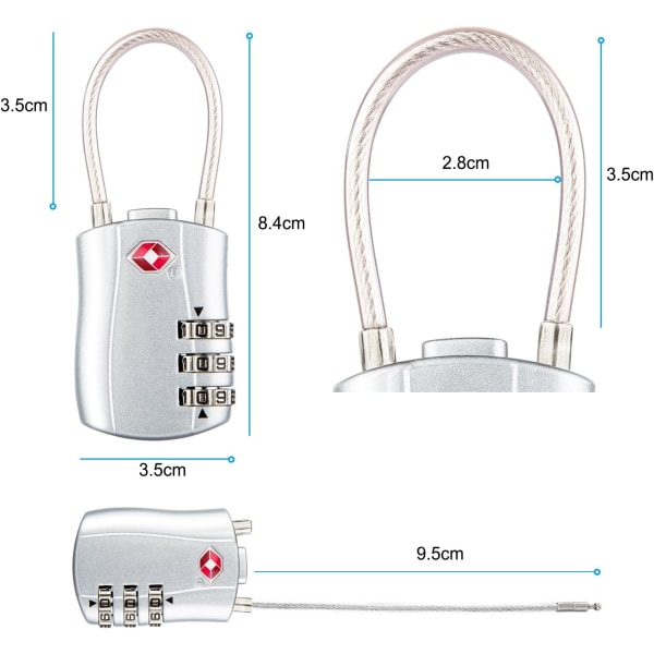 [2-pakkaus] TSA-matkalukkoja, 3-numeroinen turvalukko, yhdistelmä