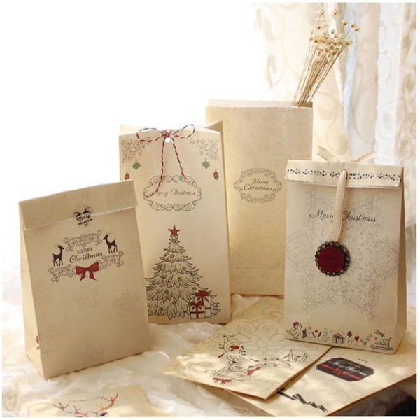 Pack of 12 Christmas Gift Bags Kraft Paper Christmas Pouch Christmas Gift B