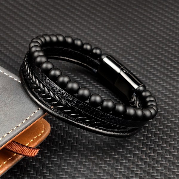 Herrarmband, herr läderarmband naturstensarmband med magnetlås i rostfritt stål