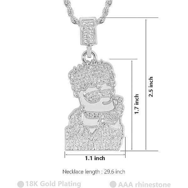 Helt isbelagd CZ 18K guldpläterad 316L rostfritt stålhänge för män (Silver)