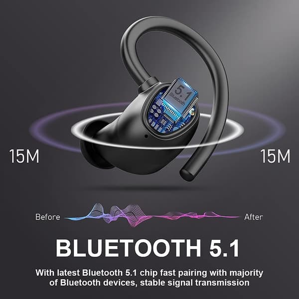 Bluetooth-hörlurar 5.1, trådlösa sportörlurar IP7 vattentäta Bluetooth He