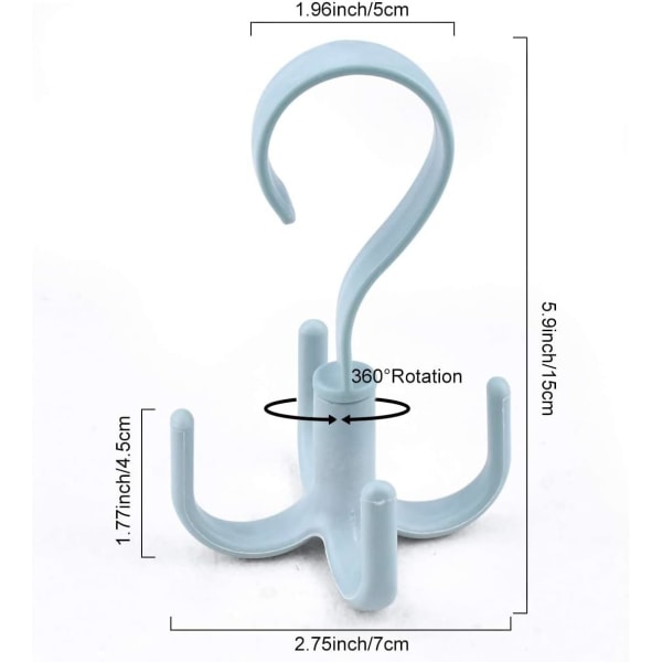 360 graders roterande multifunktionell krok för bälteshängare, halsduk, slipshållare, garderobsorganiseringskrok, hemmagarderob roterande krok (5 stycken)