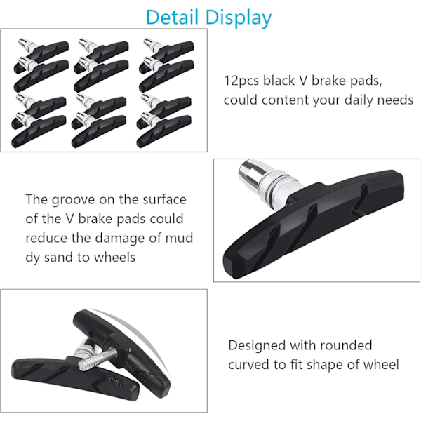 12 V-formede bremseklodser Cykelbremseklodser 70mm aluminiumsbremseklodser og 1 he