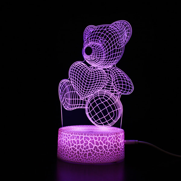 Teddy Bear Night Light för barn, 3D nattlampa, 16 färger Changin