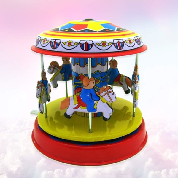 Klassisk vintage Clockwork Wind Up Roterande Karusell Barn Plåtleksak Födelsedag Holiday Carousel Dekoration