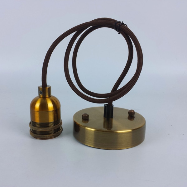 Modern industriell stil vintage hängande lampa E27 sockel lamphållare med flätat runt kabel - Antik mässing (mässing)