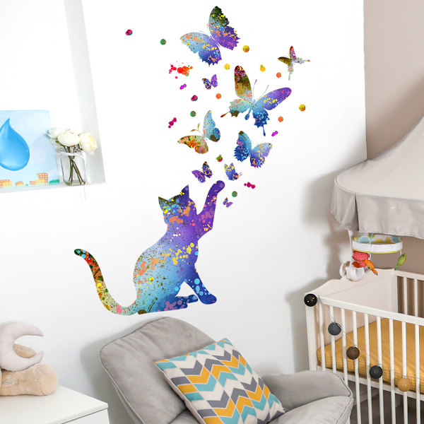 Barneveggklistremerker Katt Sommerfugl Veggklistremerker Sommerfugl Katt Veggklistremerke A