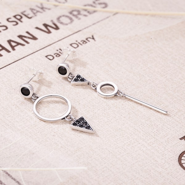 Geometric Halo Dangle Earrings - 925 Sterling Silver - Long Drop