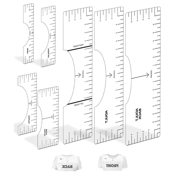 8 kappaletta T-paita viivaimen opas T-paita kohdistustyökalu viivain kannettava