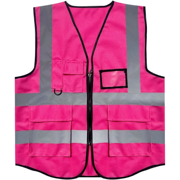 Rosa XL Säkerhetsväst med Fickor och Blixtlås, Nät Hög Synlighet Väst Refle