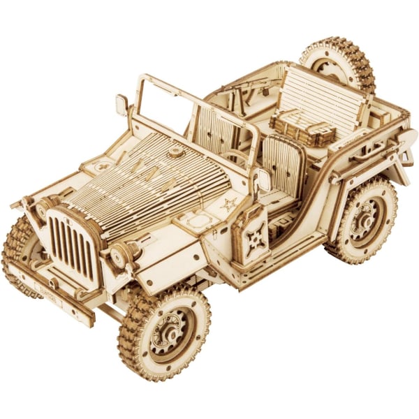 Army Jeep Billeksaker 3D Pussel Modell Kit Individuella trä Mechani