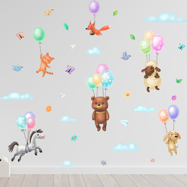 En set djurballonger Väggdekaler Klistermärken Fox Bear Cat for Be