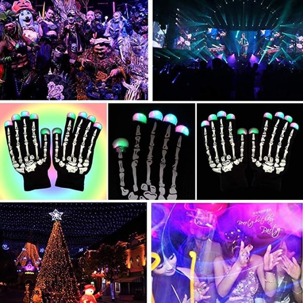 Skeletthandskar, LED-handskar, Glödande handskar Finger Light Magic To