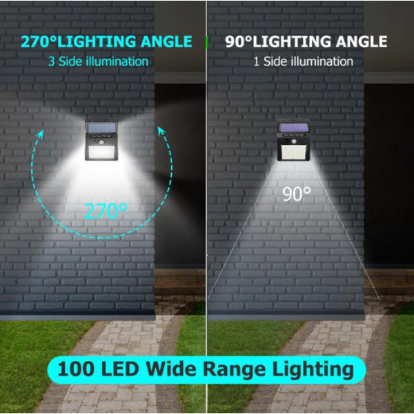 Solcellslampor för utomhusbruk med rörelsesensor, hög kvalitet 100 LED