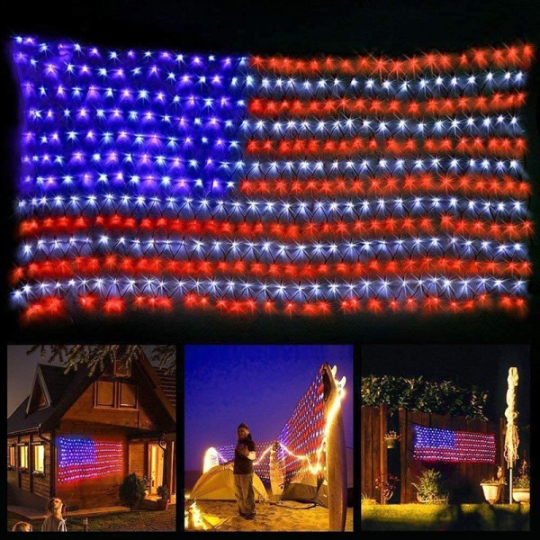 Amerikanske flagglys, Super Bright 420 LED, nasjonaldagsdekorat