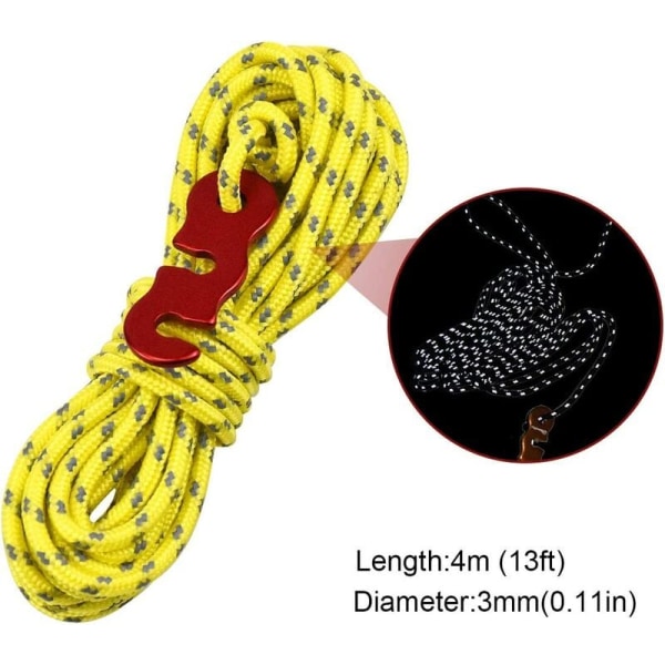 Reflekterende snor, 4 stk. teltsnor, campingreb, 4m reflekterende teltsnor, 3mm camping barduner, reflekterende teltsnor Getrich