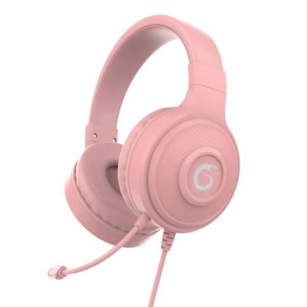 Vaaleanpunainen langallinen pelikuuloke – 7.1 Surround Sound – ääniohjaimet sisään