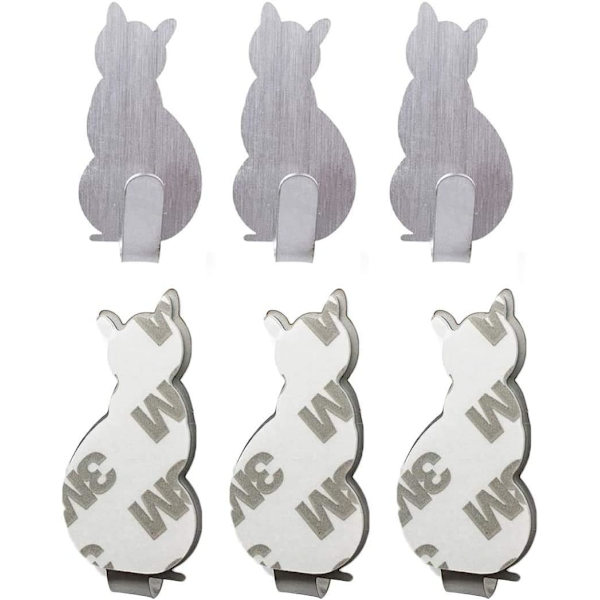 4 st självhäftande handdukskrokar badrockskrokar kreativa kattdekorationsväggkrokar i rostfritt stål handdukshållare klädkrokar för badrum kök (silver)