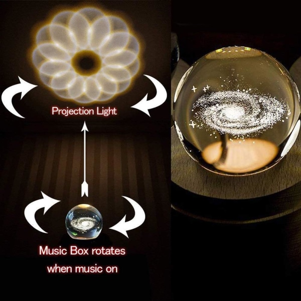 Projektion LED-lys - 3D krystalkugle musikboks lysende roterende