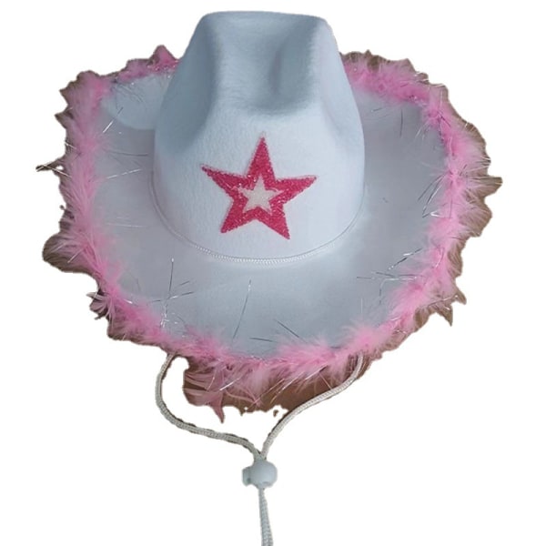 Hvide Cowgirl Hatte - (1-pak) Pink Star Cowgirl Hat med Sequin T