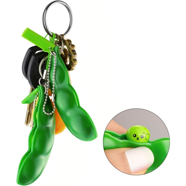 Fidget Bean Toy, Squeeze-a-Bean Edamame Nyckelring Nyckelring Extrusion Bean Pea Sojaböna Stress Relief Kedjespel (3 st)