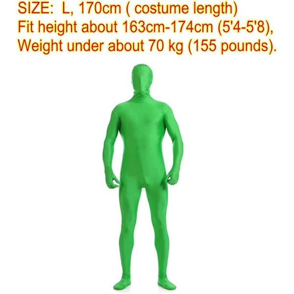 170cm Stor Grön Kostym med Huvud, Stretchig Stealth Kostym för Kostym P