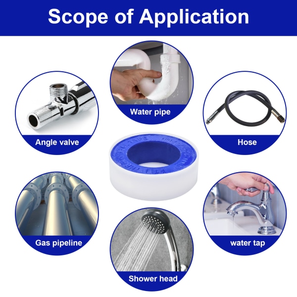 10 kpl PTFE-teflonteippiä putkistojen/suihkun/ammeen/hanojen tiivistämiseen