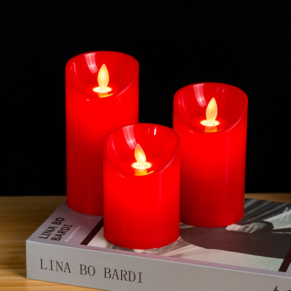 Set med 3 flimrande flamma LED-ljus - Dekorativt ljus Röd kol