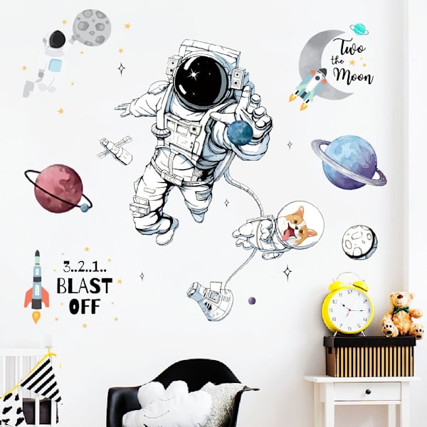 Astronaut raket väggdekal, väggdekal klistermärke, väggdekorat