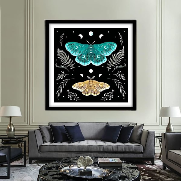 Diamantmålningssatser för vuxna, 5D DIY Moon Full Drill Round Art Gems Butterfly Diamond Art Perfekt för hemväggdekor Present Diamant Luna Moth 12x16 tum