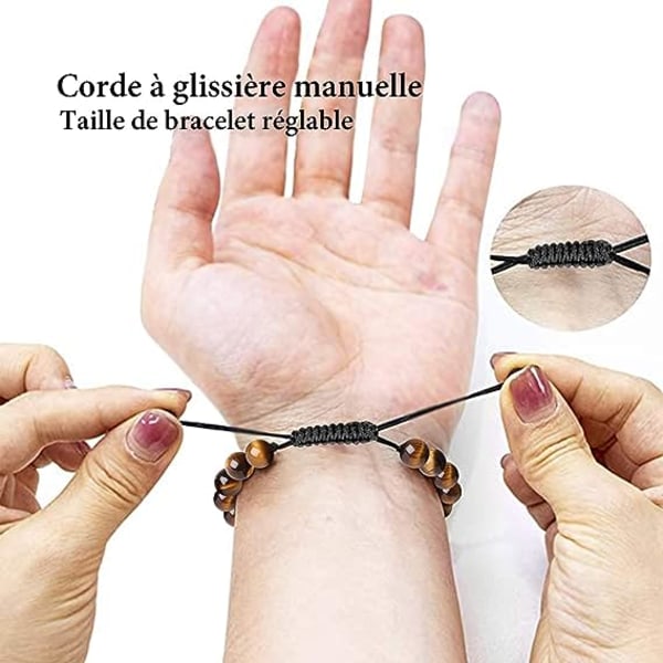 6/8MM Natursten Armband, Ädelsten Armband Kvinna Äkta Sten Armband Elastiskt Justerbart Armband, 8mm Tigeröga Sten