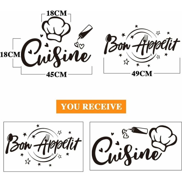 2Sets Wall Stickers Self Adhesive French Text Cuisine and Bon App