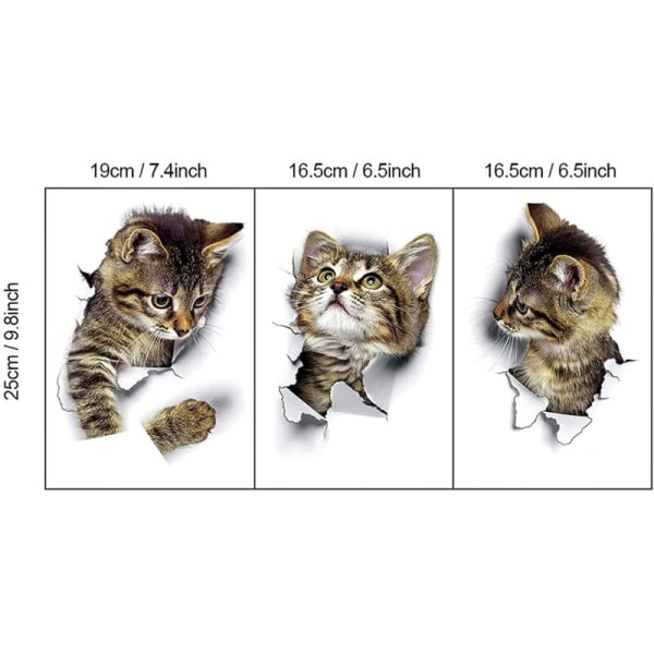 6 deler Animal Cat Wall Stickers Decoration, 3D selvklebende Wa