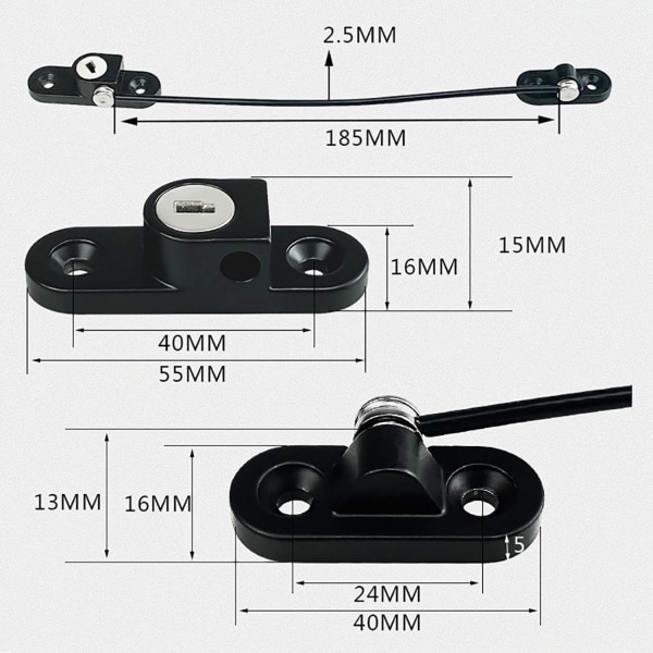 Svart barnsäkerhetsspärr, säkerhetsspärr för dörr, fönster, låda, skåp, kylskåp, dörrbegränsare, öppningsbegränsare, stöldskydd med skruvar och nycklar
