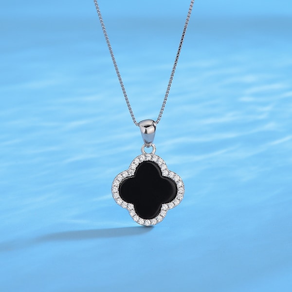 Agat fyrklöver halsband dam S925 sterlingsilver enkel nyckelben