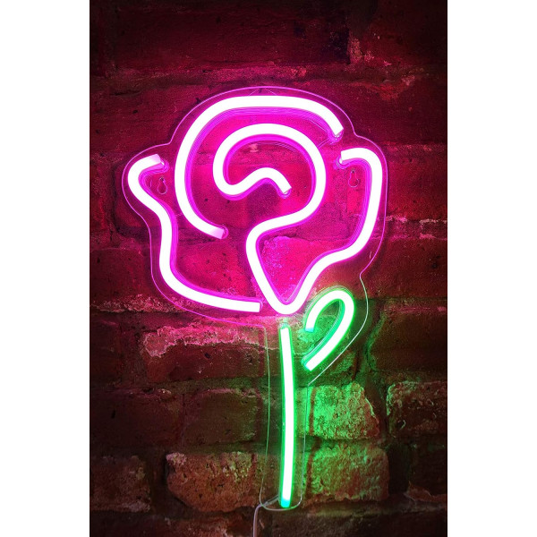15" x 9" LED neon lys rosa rosa rosa med grønn stilk vegglogo