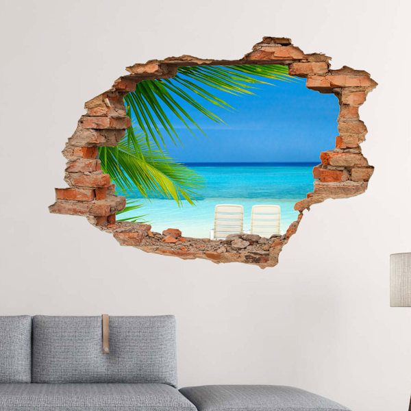 Livsstilsväggklistermärke - Palm Tree Beach Design - 3D-effekt med