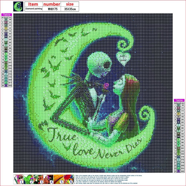 Mardröm Halloween Jack och Sally och månen, Cross Stitch Dot