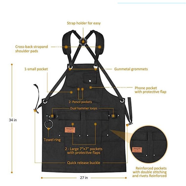 Snickarförkläde med 10 verktygsfickor - Heavy Duty Canvas W
