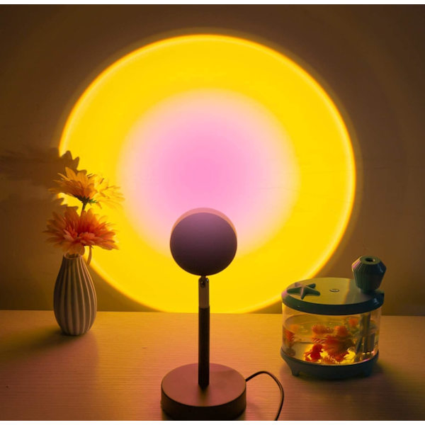 Solnedgångsprojektionslampa, romantisk solnedgångsprojektions-LED-lampa, regnbågslampa kan roteras 90 grader USB-driven nattlampa sovrum TikTok Live Broadcast (Sol)