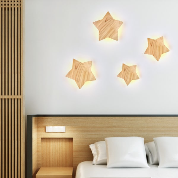 Led Wood Star Vägglampa Modern Creative Cartoon Vägglampa Night L