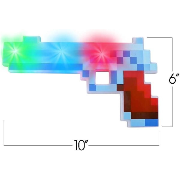 10 tommers lysende pixelpistol leketøy med blinkende LED-lys - Kul retro pikselert plastpistol - Videospillfestutstyr - Unik påskekurvgave til barn