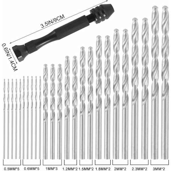 37-delad minihandmodellborr, precisionsstiftchuck i aluminium, 0,3–1,2 mm minikretskortsborr, 0,5–3,0 mm vridborr för sänkskruv, handborrverktyg för gör-det-själv-träskärning