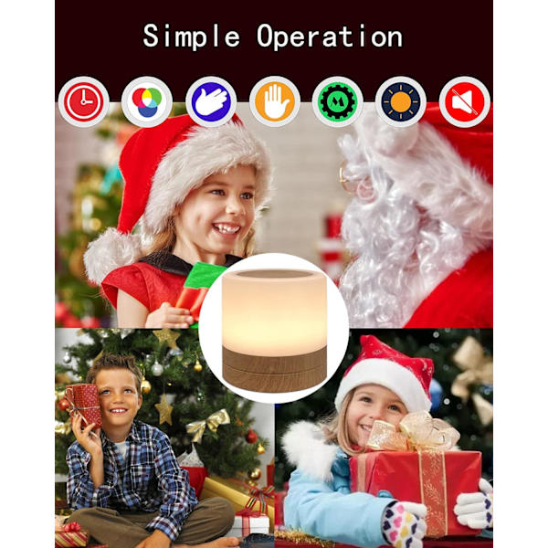Touch Desktop Remote LED 7 Färger Kreativ Trä Tryck Laddning Nattljus