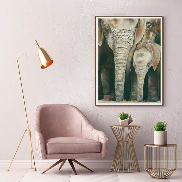5D Diamantmålning Vild Elefant Djur Lång Näsa Familj av Numb