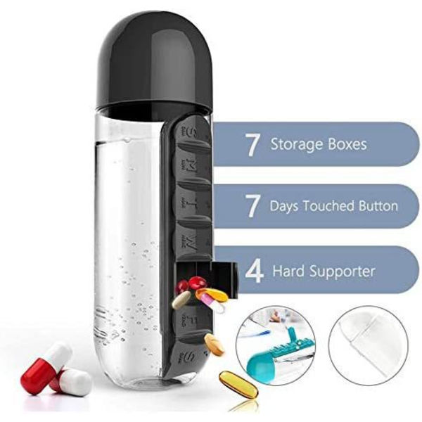 600ml 2 i 1 Daglig pillerask Vattenflaska Resepiller Organizer D