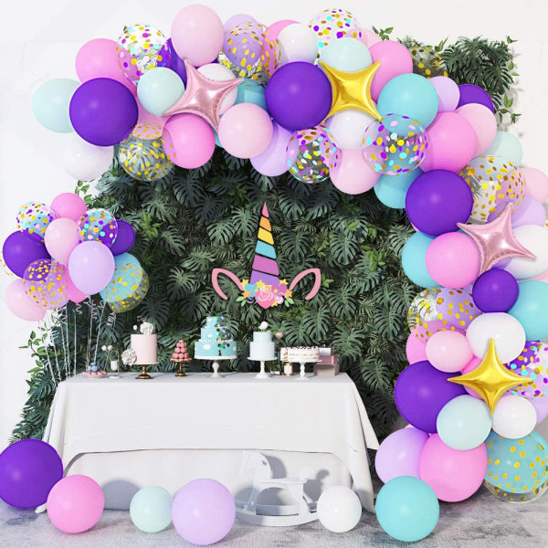 Unicorn Balloon Garland Kit, Girls Confetti Light Purple Aqua Blu