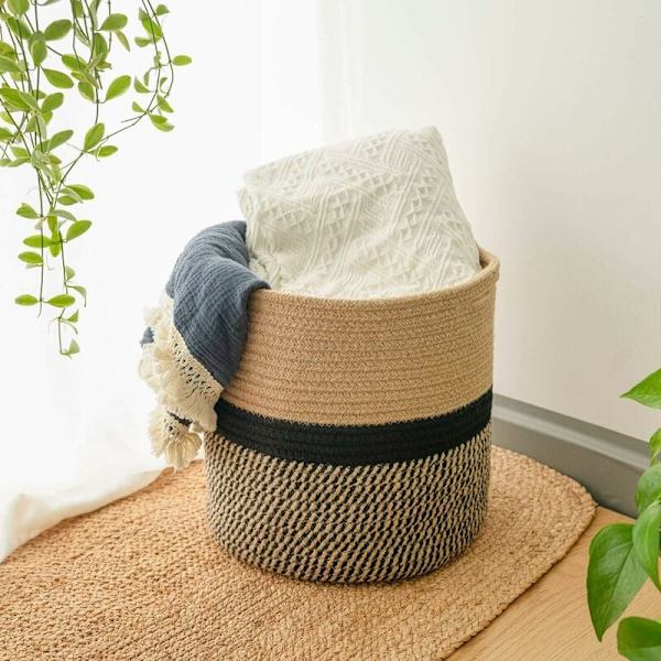 Vävda bomullsrepväxtkorg för små växter, blomkrukor, hantverk, leksaker 20×20cm