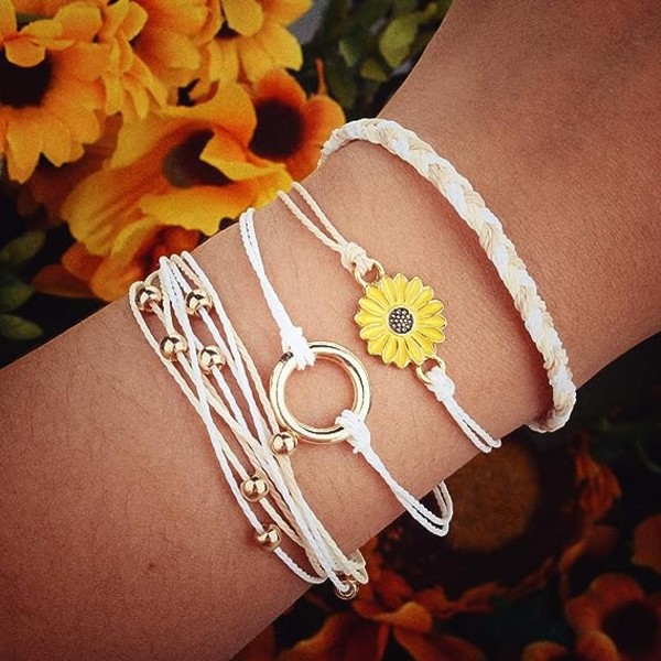 Sunflower String Bracelet Handmade Braided Rope Charms Boho Surfe