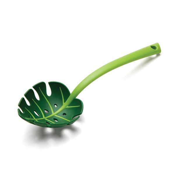 1st Green Monstera Leaf Colander Spaghetti med långa handtag med slitsar Se